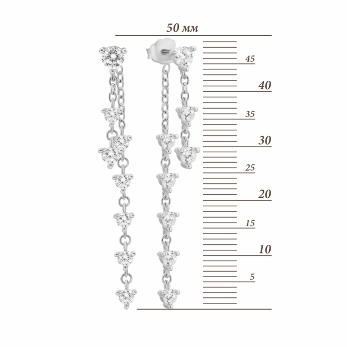 Срібні сережки-підвіски з фіанітами. Артикул UG5SZDE10723