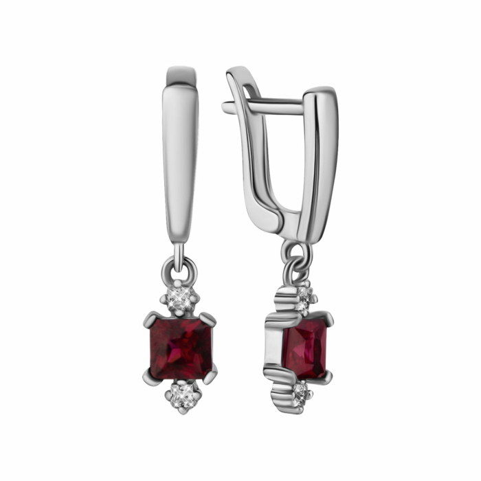 Серебряные серьги-подвески с розовым кварцем и фианитами. Артикул UG5SZDE15199