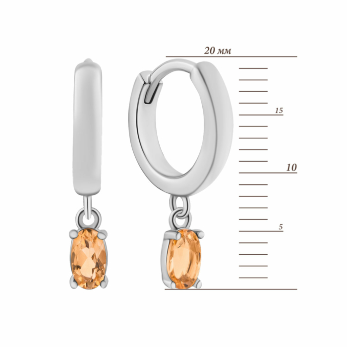 Серебряные серьги-конго с цитрином. Артикул UG5SZDE15884 цит
