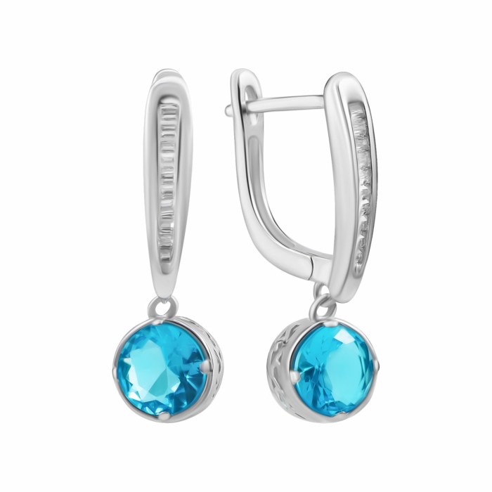 Срібні сережки-підвіски з фіанітами. Артикул UG5SZDE16154