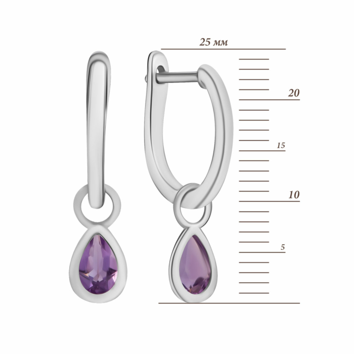 Срібні сережки-підвіски з аметистом. Артикул UG5SZDE16196 ам