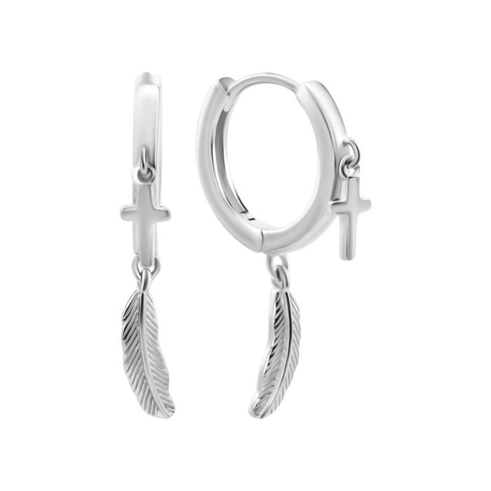 Срібні сережки-конго Пір'я. Артикул UG5SZSE08251 с