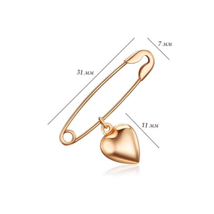 Золотая брошь-булавка с подвеской в форме сердца 04025/0