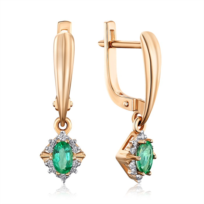 Золоті сережки зі смарагдом та діамантами 520000/01/1/9939