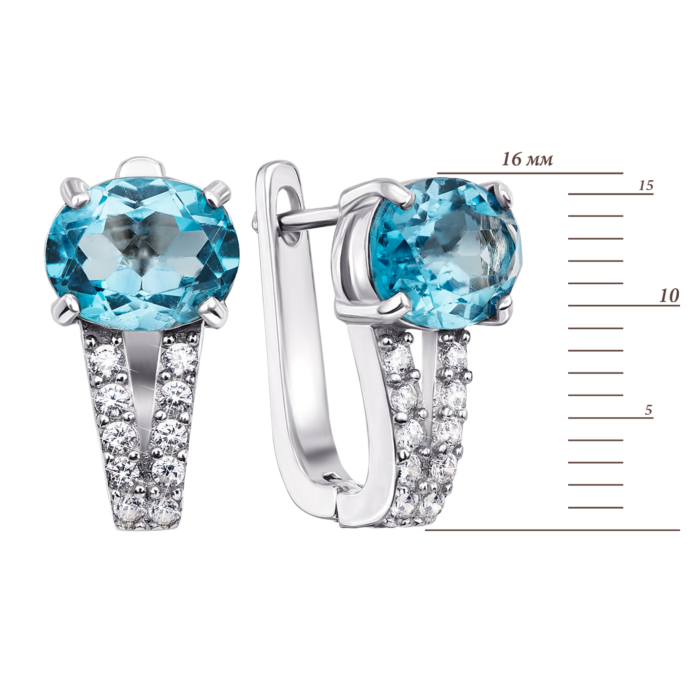 Серебряные серьги с топазом и фианитами. Артикул Тд0002/топsw-E