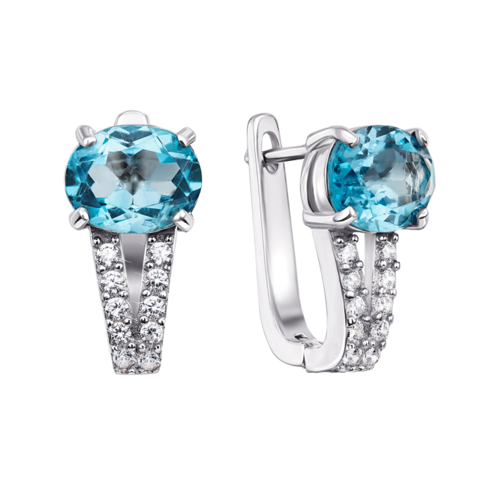 Серебряные серьги с топазом и фианитами. Артикул Тд0002/топsw-E
