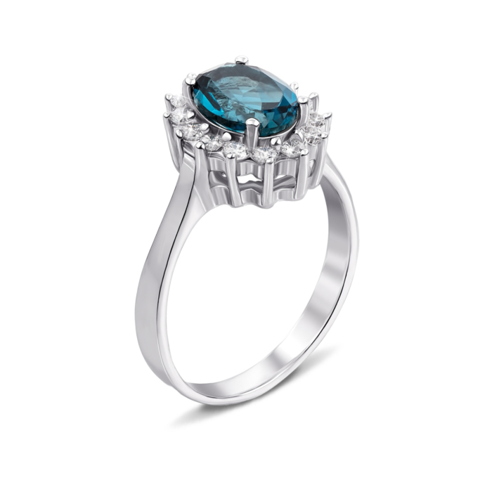 Срібна каблучка з лондон-топазом і фіанітами. Артикул Тд0004/топld-R