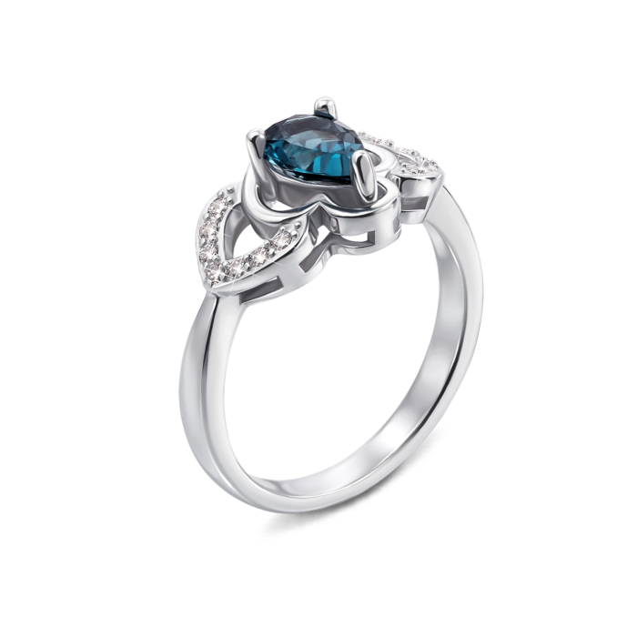Серебряное кольцо с лондон-топазом и фианитами. Артикул Тд0005/топld-R