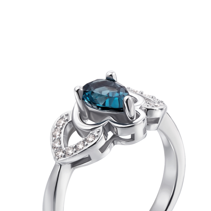 Серебряное кольцо с лондон-топазом и фианитами. Артикул Тд0005/топld-R