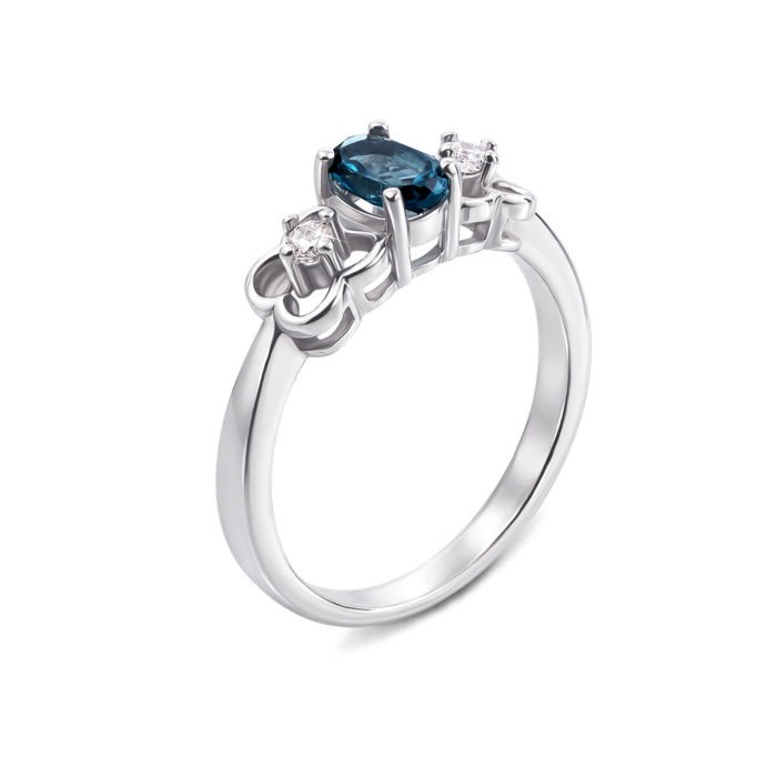 Срібна каблучка з лондон-топазом і фіанітами. Артикул Тд0009/топld-R