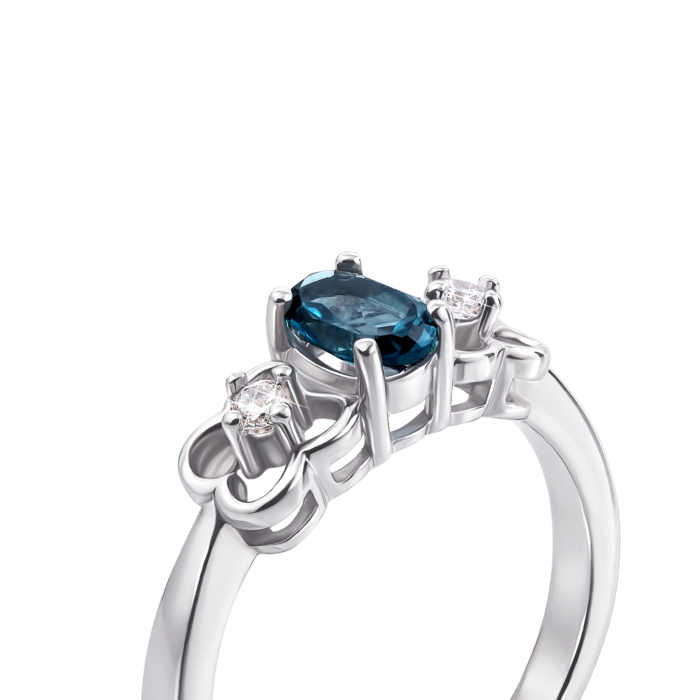 Срібна каблучка з лондон-топазом і фіанітами. Артикул Тд0009/топld-R