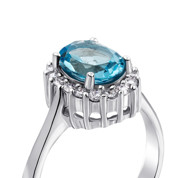 Срібна каблучка з топазом і фіанітами. Артикул Тд0010/топsw-R