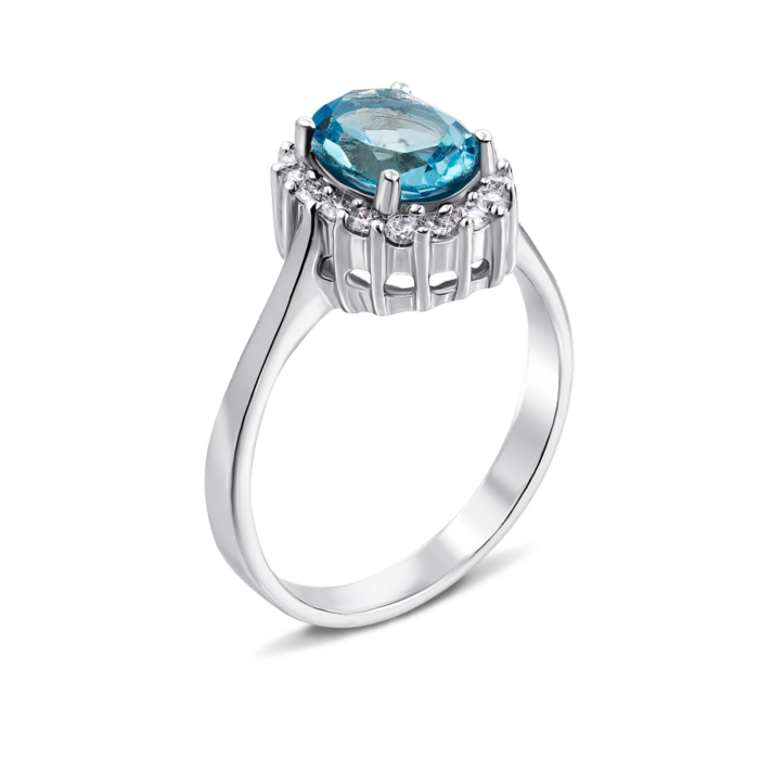 Срібна каблучка з топазом і фіанітами. Артикул Тд0010/топsw-R