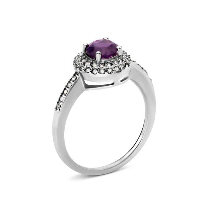 Срібна каблучка з аметистом та фіанітами. Артикул UG5Тд0032/ам-R