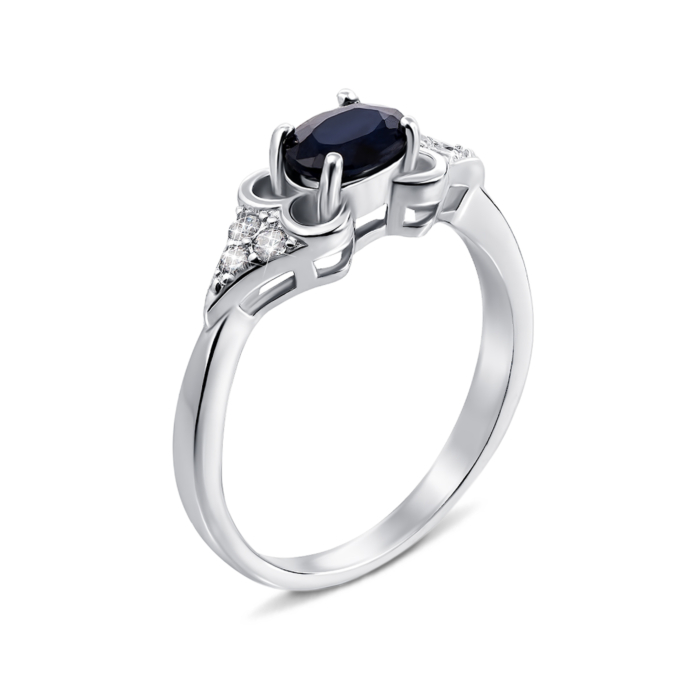 Срібна каблучка з сапфіром і фіанітами. Артикул Тд0014/сап-R