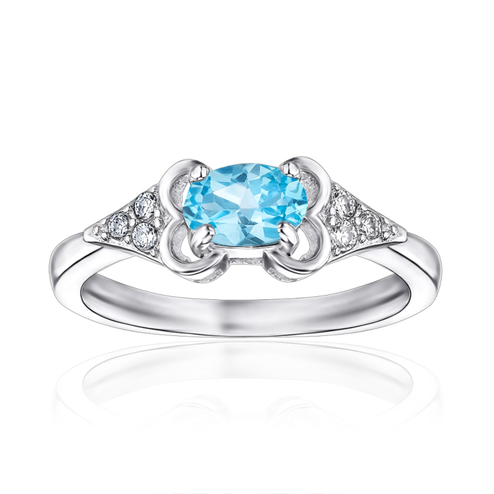 Серебряное кольцо с топазом и фианитами. Артикул Тд0014/топsw-R