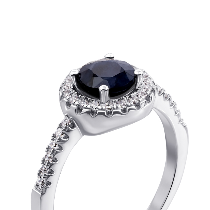 Серебряное кольцо с сапфиром и фианитами. Артикул Тд0016/сап-R
