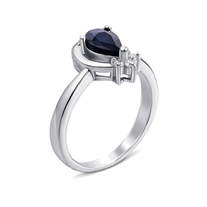Срібна каблучка з сапфіром і фіанітами. Артикул Тд0017/сап-R
