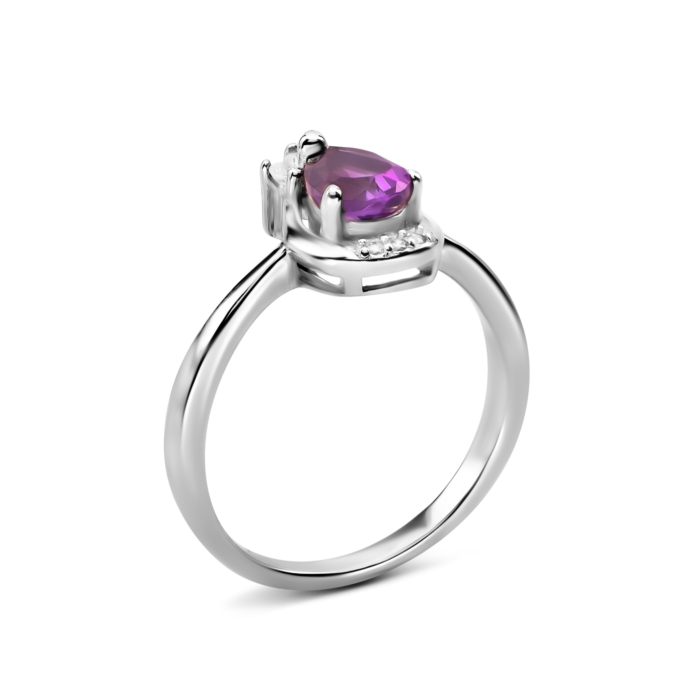 Серебряное кольцо с аметистом и фианитами. Артикул UG5Тд0017/ам-R