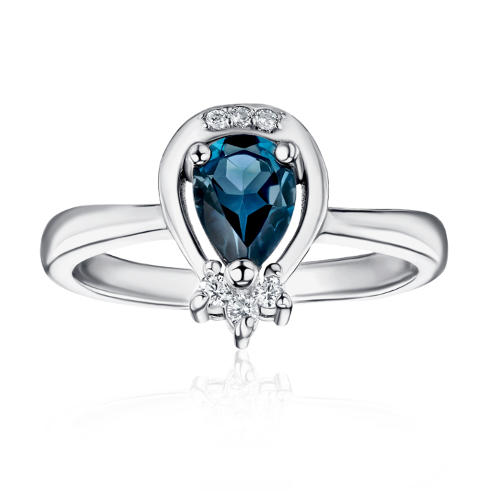 Серебряное кольцо с топазом London и фианитами. Артикул Тд0017/топld-R