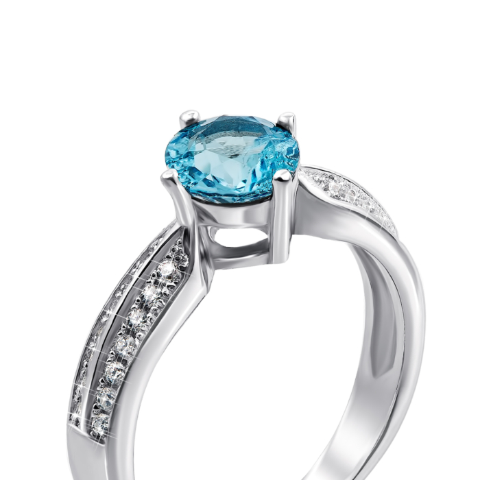 Серебряное кольцо с топазом swiss и фианитами. Артикул Тд0018/топsw-R