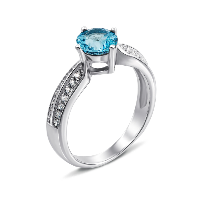 Серебряное кольцо с топазом swiss и фианитами. Артикул Тд0018/топsw-R