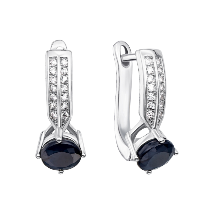 Срібні сережки з сапфіром і фіанітами. Артикул Тд0018/сап-E