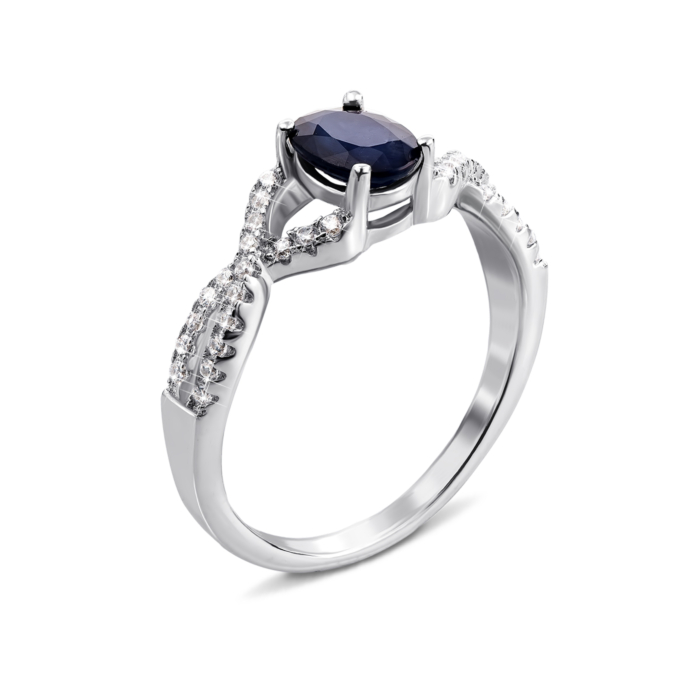 Серебряное кольцо с сапфиром и фианитами. Артикул Тд0019/сап-R