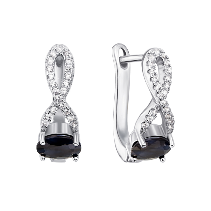 Серебряные серьги с сапфиром и фианитами. Артикул Тд0019/сап-E