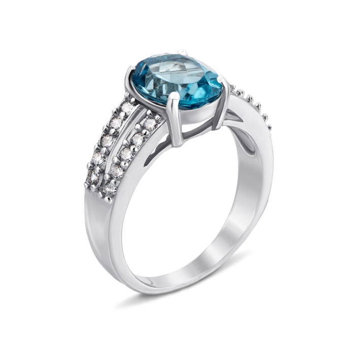 Серебряное кольцо с топазом и фианитами. Артикул Тд0002/топsw-R