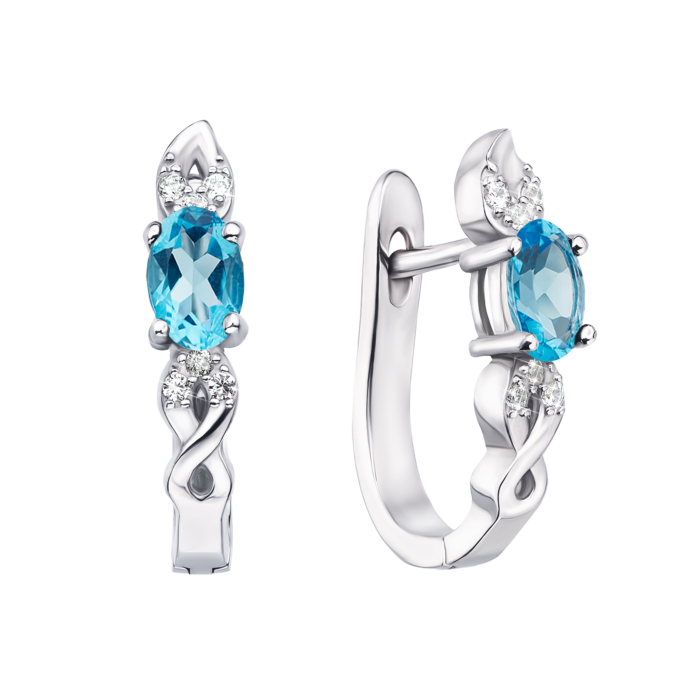Серебряные серьги с топазом swiss и фианитами. Артикул Тд0032/топsw-E