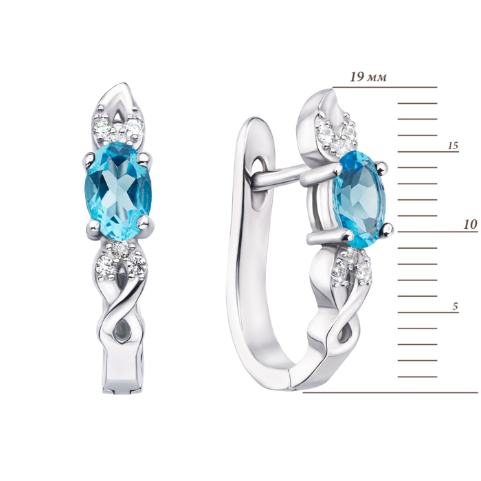 Серебряные серьги с топазом swiss и фианитами. Артикул Тд0032/топsw-E
