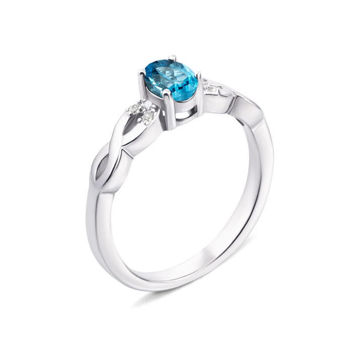 Серебряное кольцо с топазом swiss и фианитами. Артикул Тд0032/топsw-R