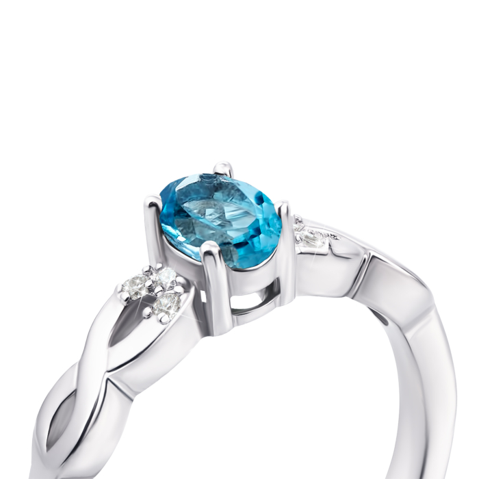 Серебряное кольцо с топазом swiss и фианитами. Артикул Тд0032/топsw-R