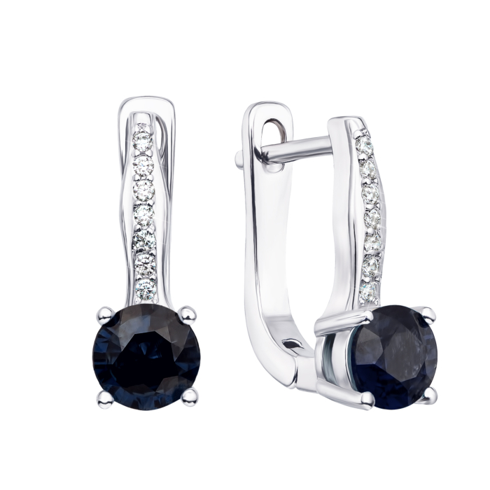 Срібні сережки з сапфіром і фіанітами. Артикул Тд0033-E/12/8376