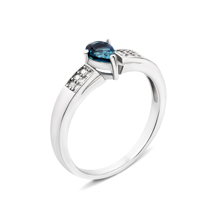 Серебряное кольцо с лондон-топазом и фианитами. Артикул Тд0034-R/12/5517