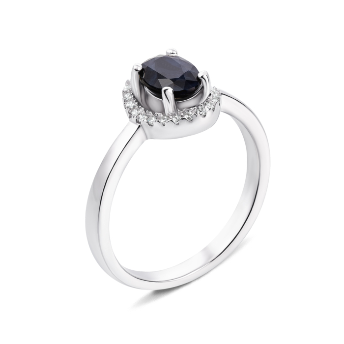 Срібна каблучка з сапфіром і фіанітами. Артикул Тд0035/сап-R
