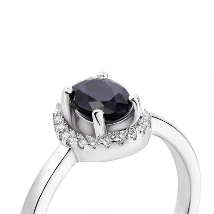 Срібна каблучка з сапфіром і фіанітами. Артикул Тд0035/сап-R