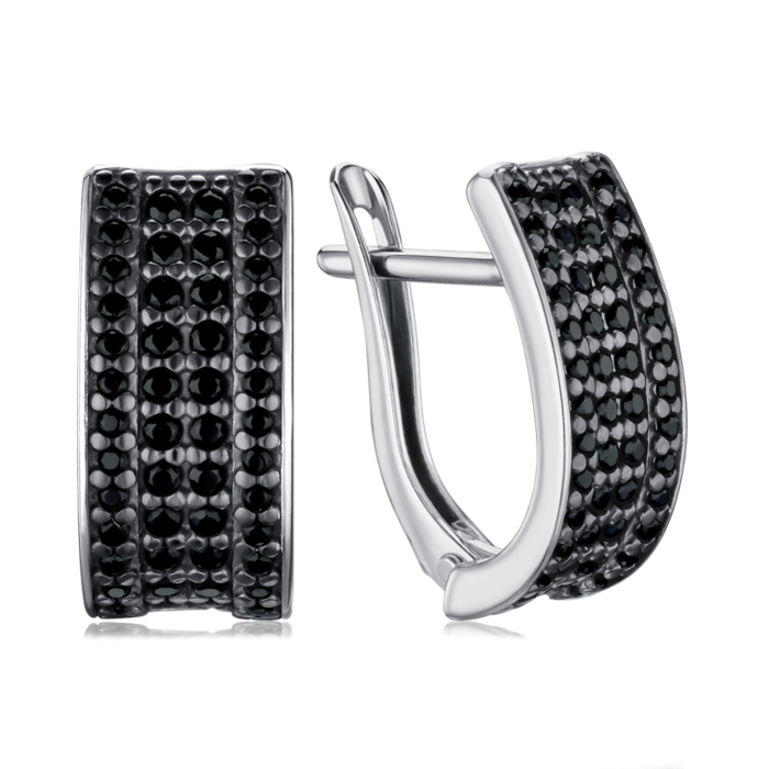 Срібні сережки з чорними фіанітами 40500/12/1/1950