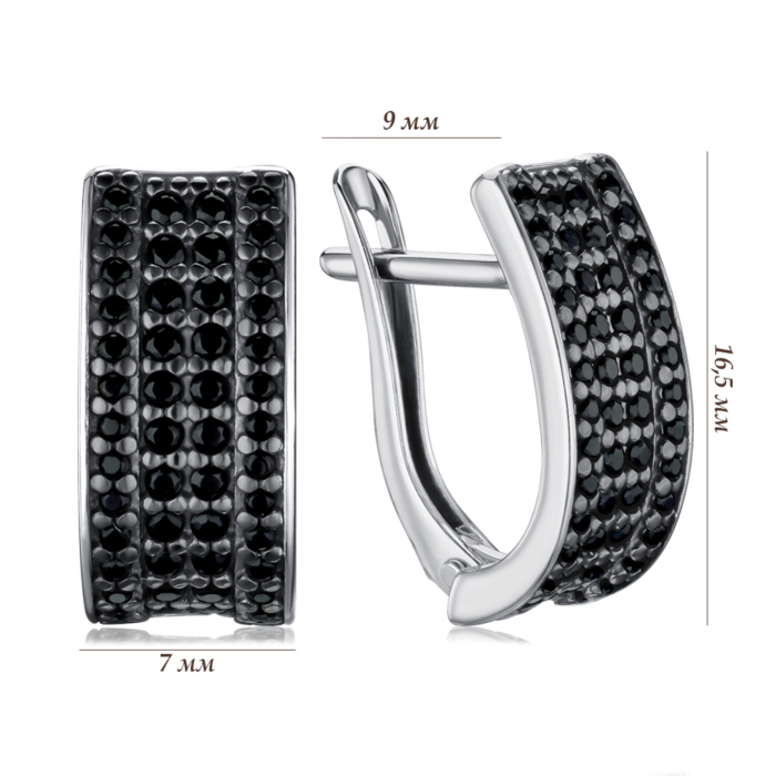 Срібні сережки з чорними фіанітами 40500/12/1/1950