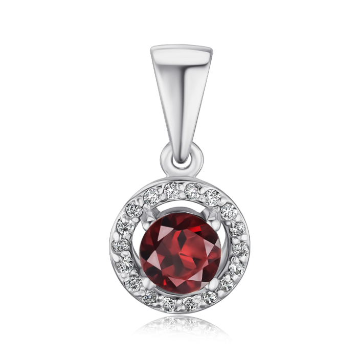 Срібна підвіска з гранатом та фіанітами 35110/12/1/5291