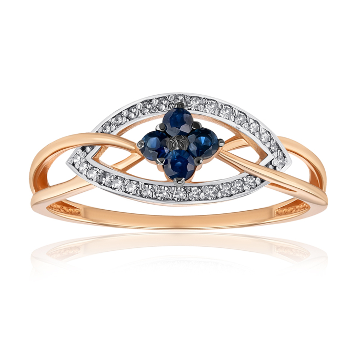 Золота каблучка з сапфірами та діамантами 53540/01/1/10264