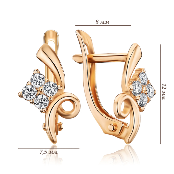 Золотые серьги с фианитами. Артикул 21450