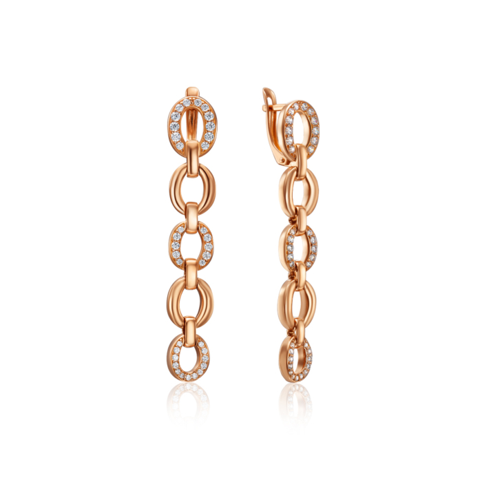 Золотые серьги-подвески с фианитами. Артикул 23060/01/0/698