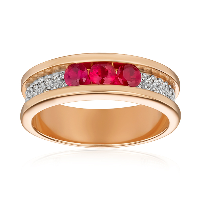 Золотое кольцо с рубинами и бриллиантами. Артикул 52360/1руб