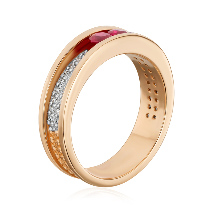 Золотое кольцо с рубинами и бриллиантами. Артикул 52360/1руб