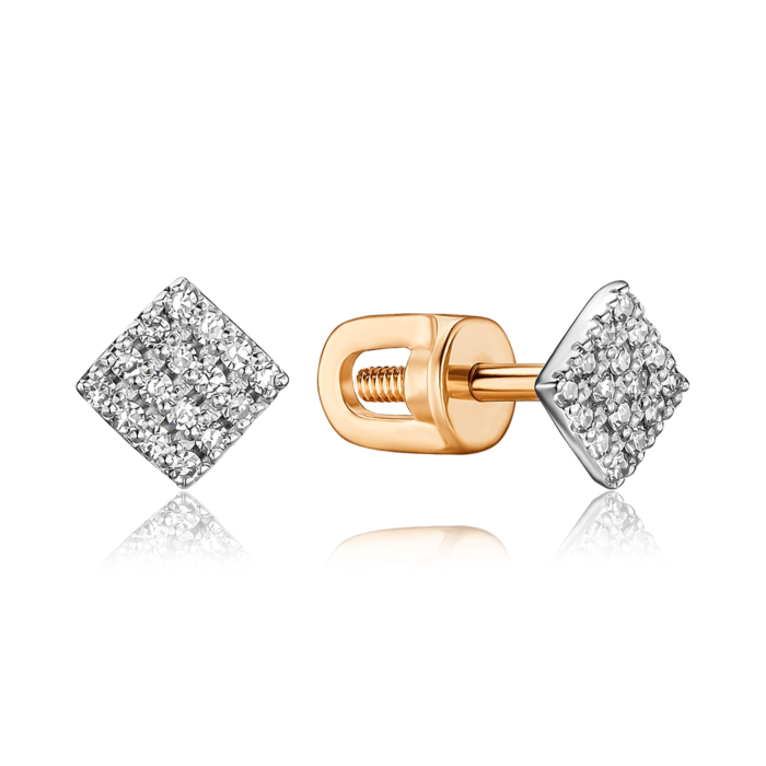 Золотые серьги-пуссеты с бриллиантами 52860/14/1/8007