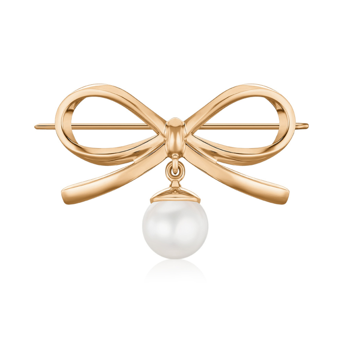 Золотая брошь-булавка «Бантик» с жемчужиной 4170/01/0/1779