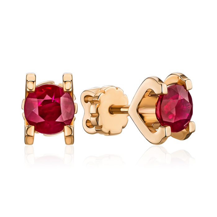 Золоті сережки-пусети з рубіном 52870/01/0/8453