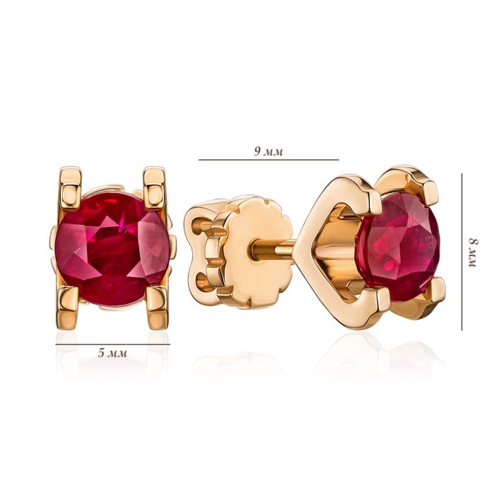 Золоті сережки-пусети з рубіном 52870/01/0/8453